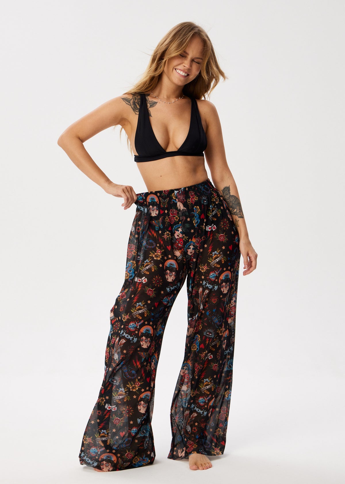 Black Old-School Design Palazzo Pants – Style, Comfort, and Sun Protection