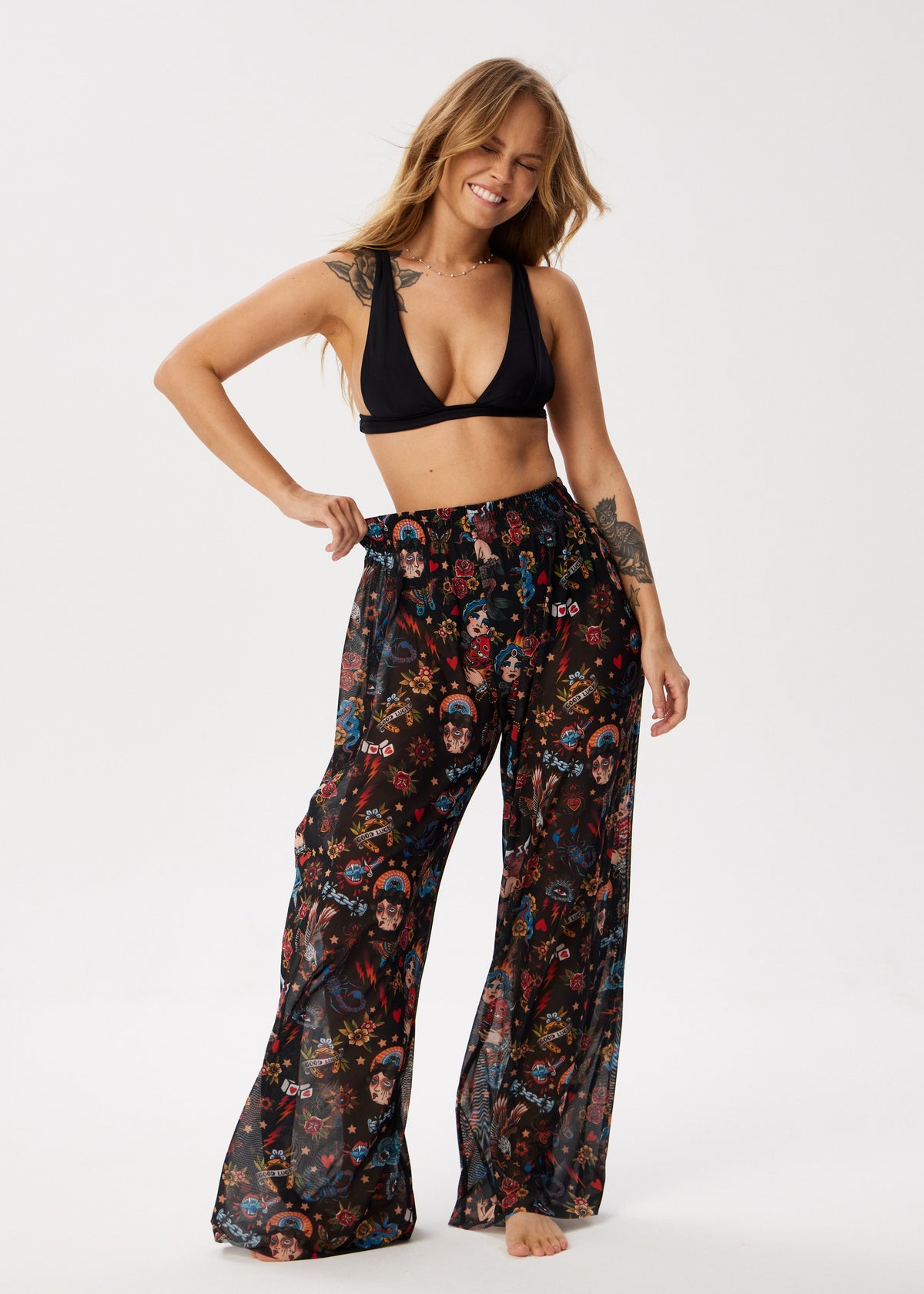 Oldschool Tattoo Palazzo Pants – Style, Comfort, and Sun Protection
