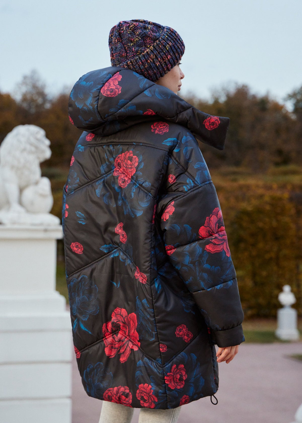 Rose Printed Puffer Jacket for Women – Trendy Warm Designs – BRIKOLY