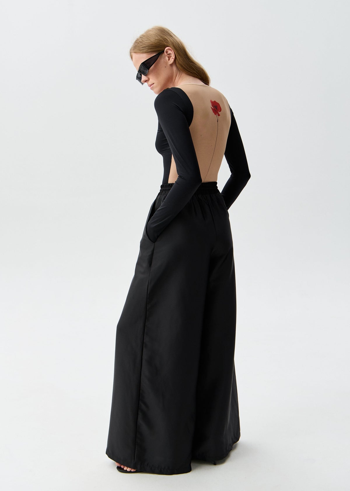 Poppy Tattoo Effect Bodysuit: Long Sleeve & Open Back - BRIKOLY
