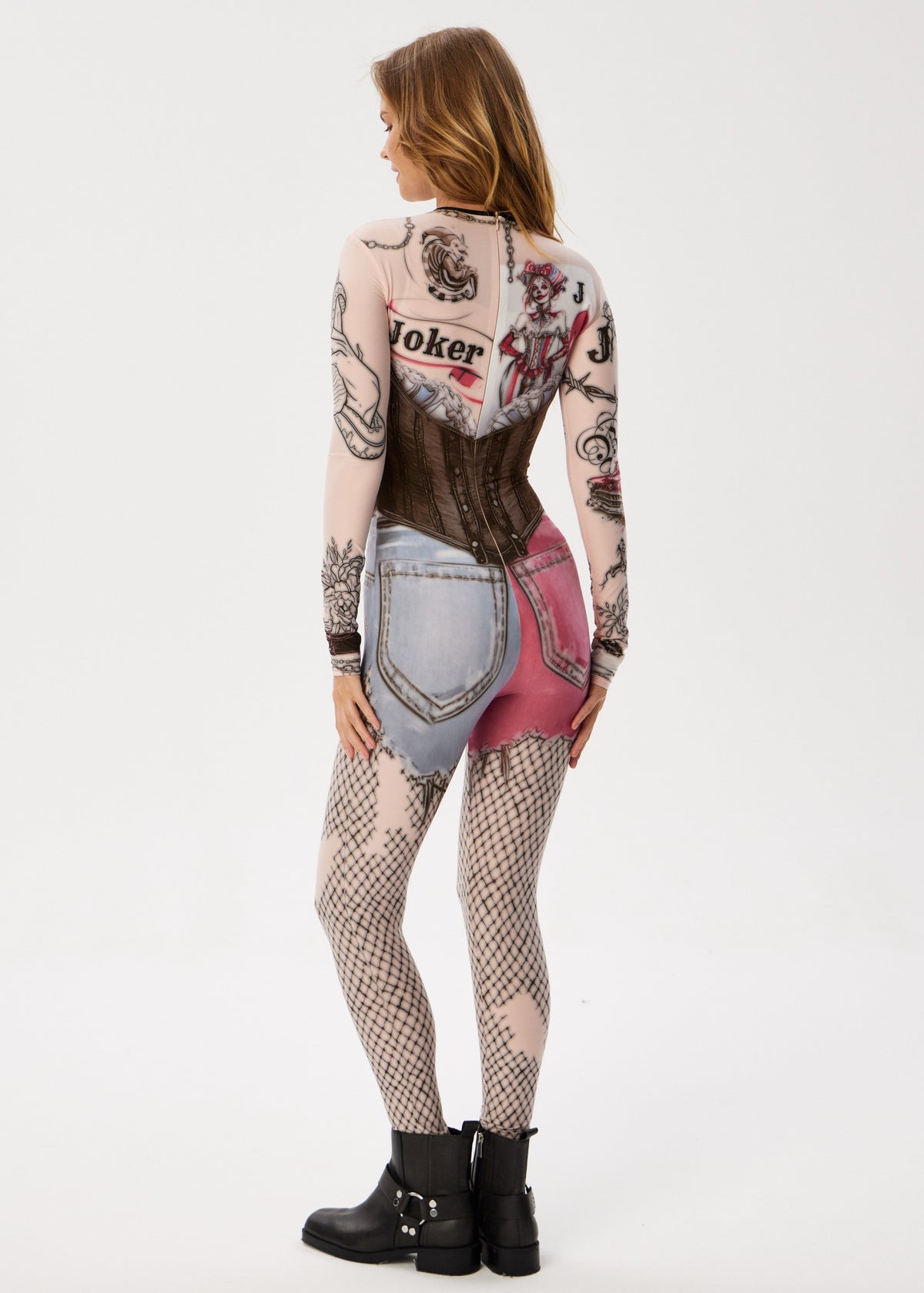 Joker Rebel Tattoo Illusion Catsuit – Sheer Long Sleeve Bodysuit