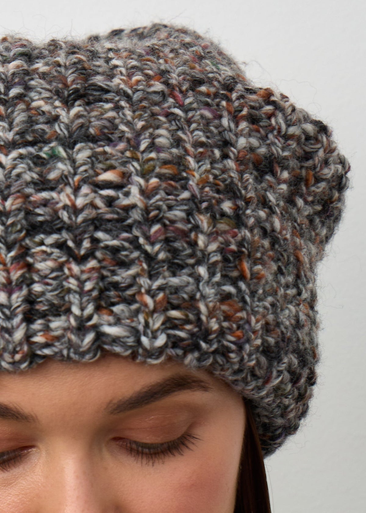 Oversized Double-Layer Wool Hat in Grey & White & Brown - BRIKOLY
