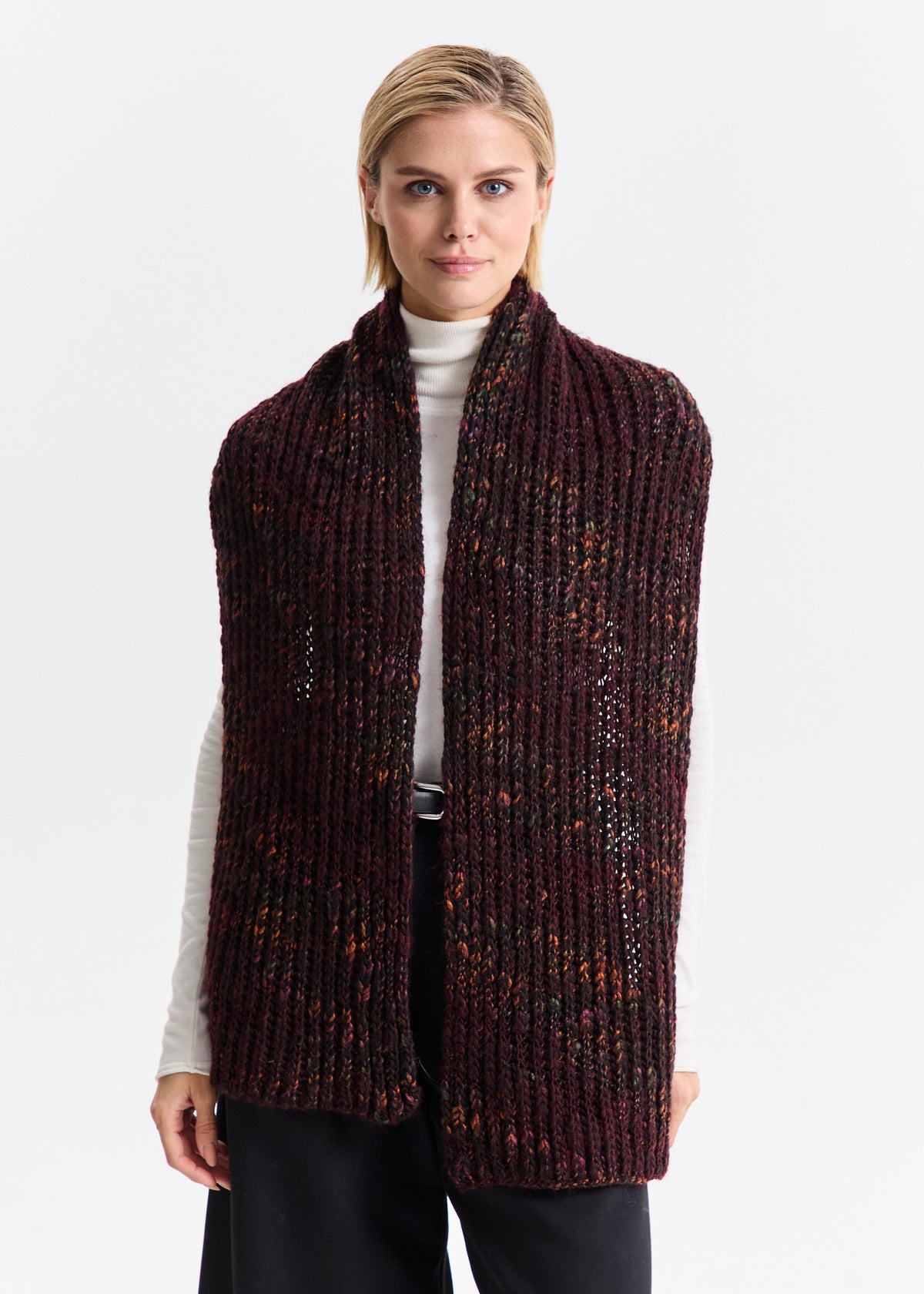 Oversized Alpaca Wool Scarf - Blueberry & Red - BRIKOLY