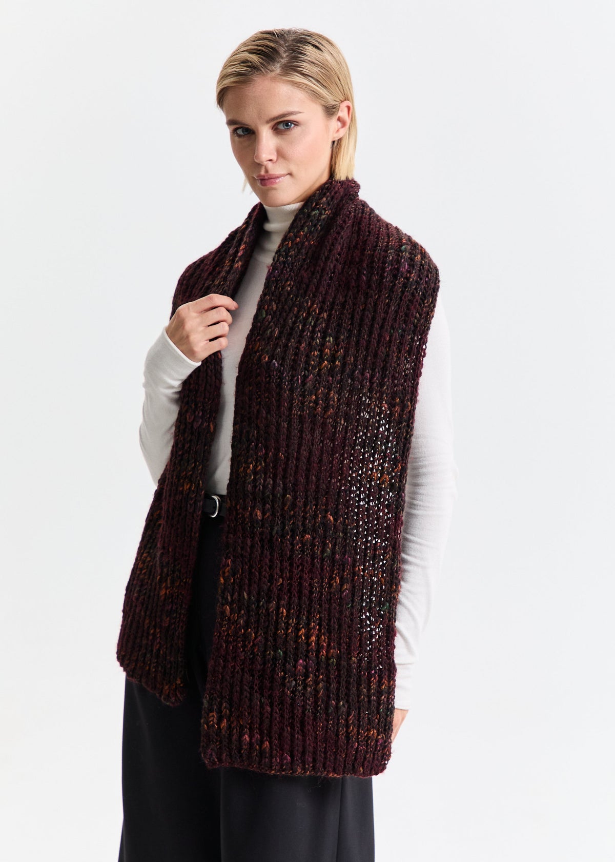 Oversized Alpaca Wool Scarf - Blueberry & Red - BRIKOLY
