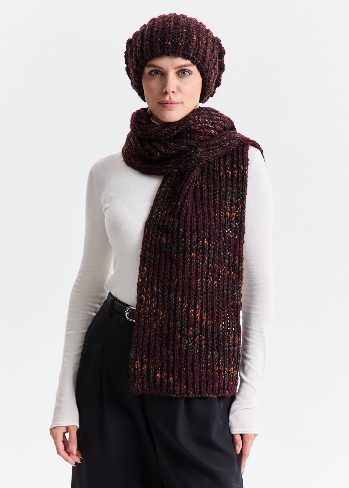 Oversized Alpaca Wool Scarf - Blueberry & Red - BRIKOLY