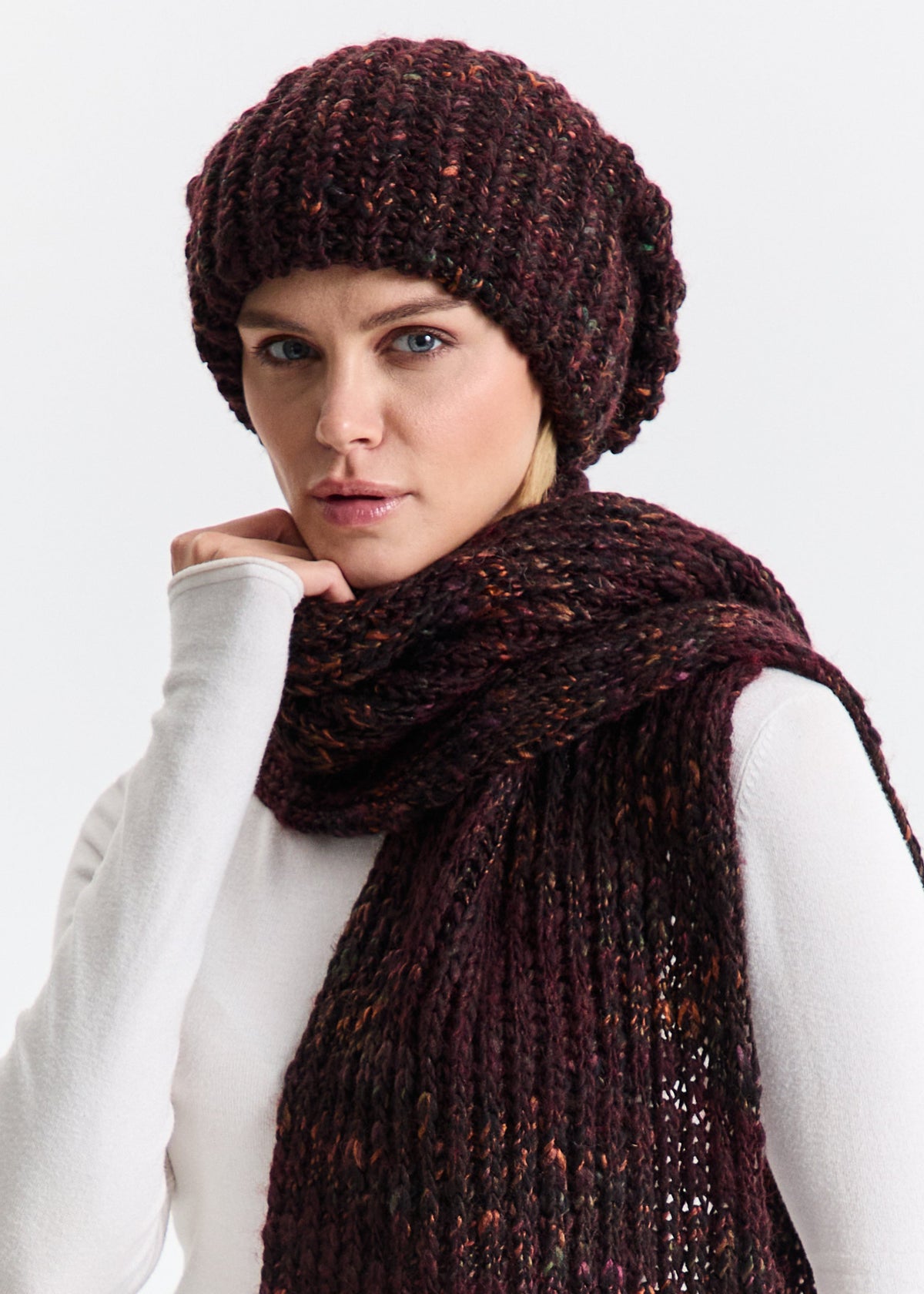 Oversized Alpaca Wool Scarf - Blueberry & Red - BRIKOLY