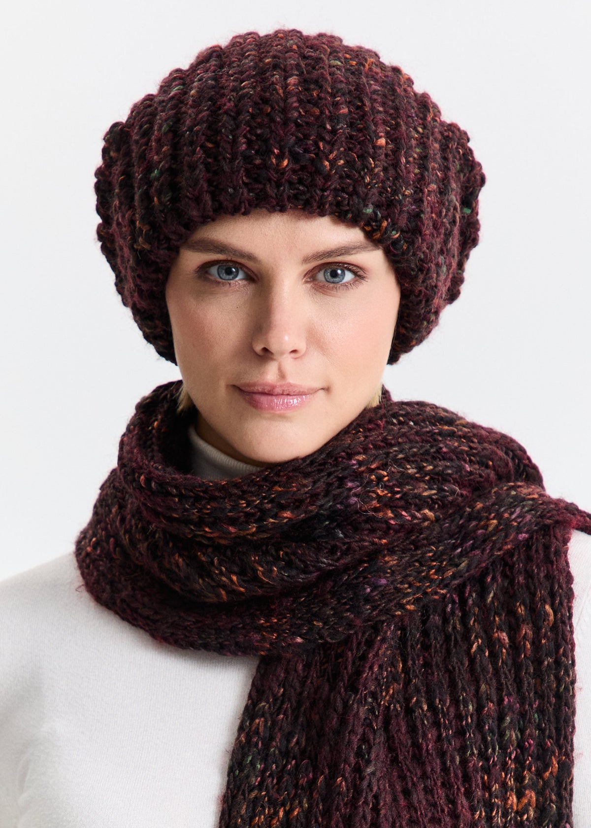 Oversized Alpaca Wool Scarf - Blueberry & Red - BRIKOLY