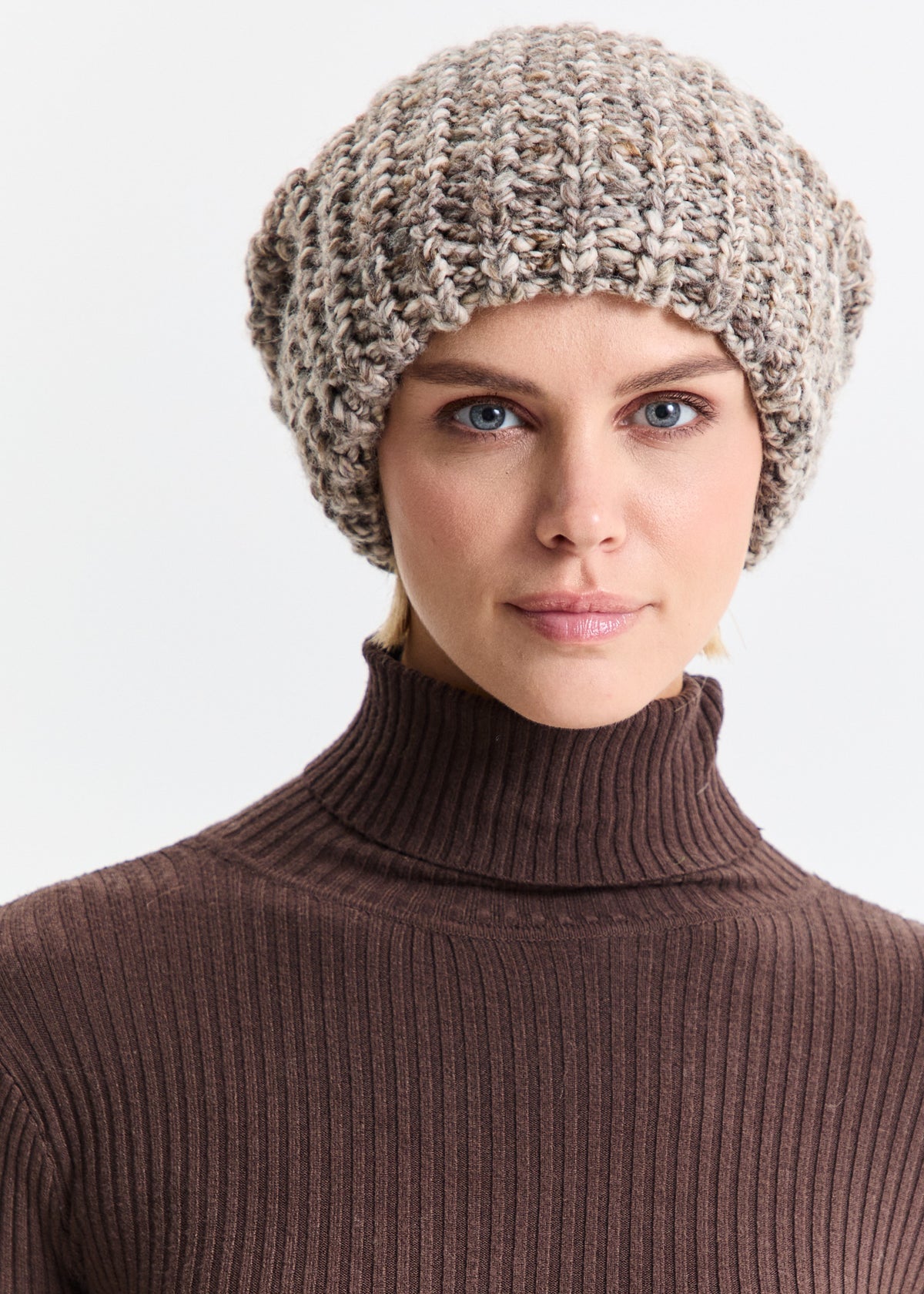 Oversized Double-Layer Wool Hat in Gray