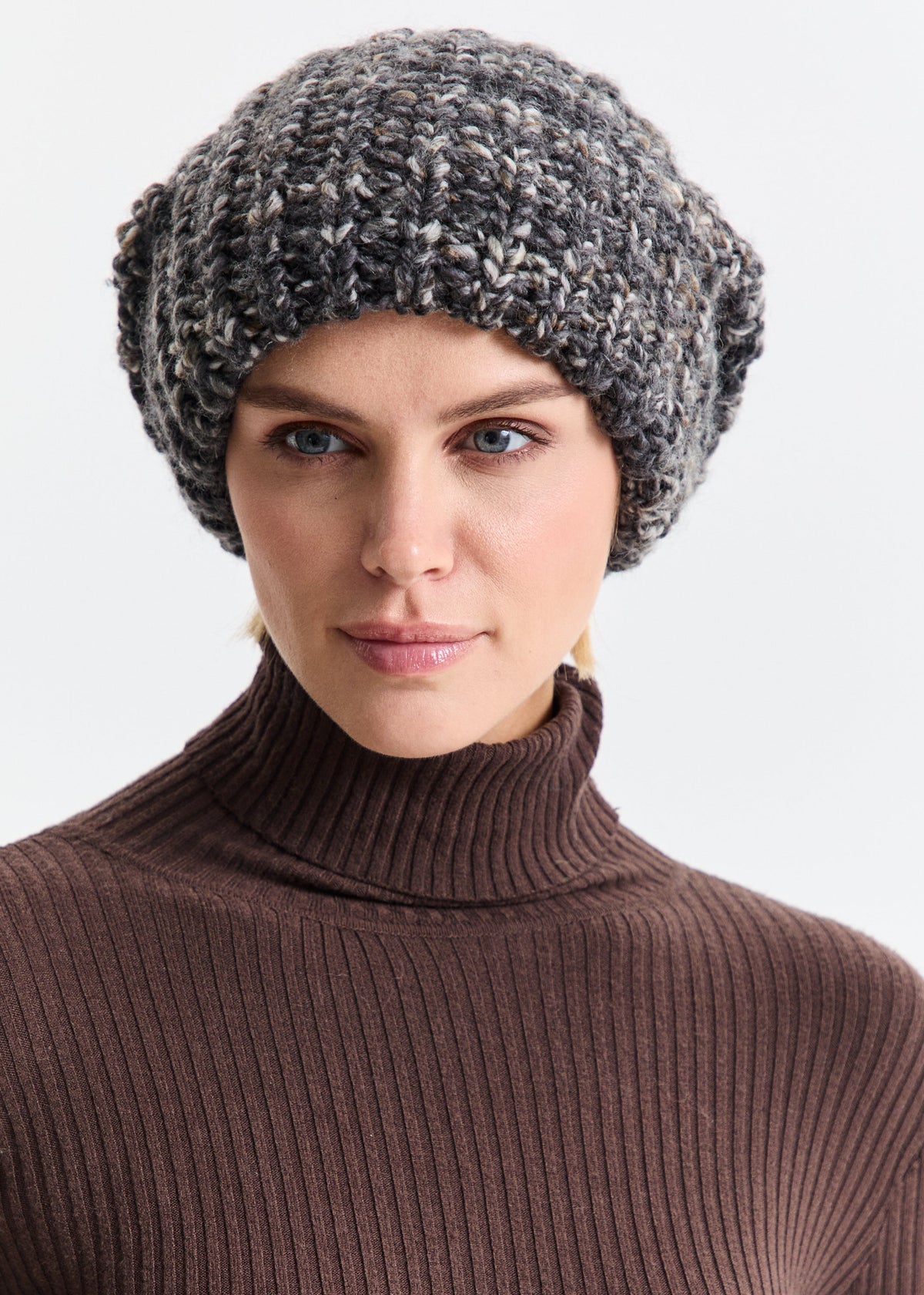 Oversized Double-Layer Wool Hat in Dark Gray