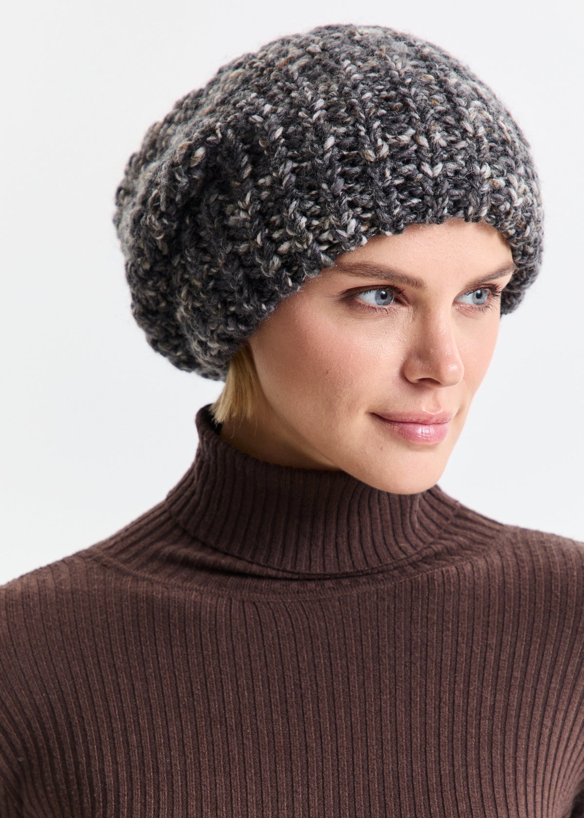 Oversized Double-Layer Wool Hat in Dark Gray
