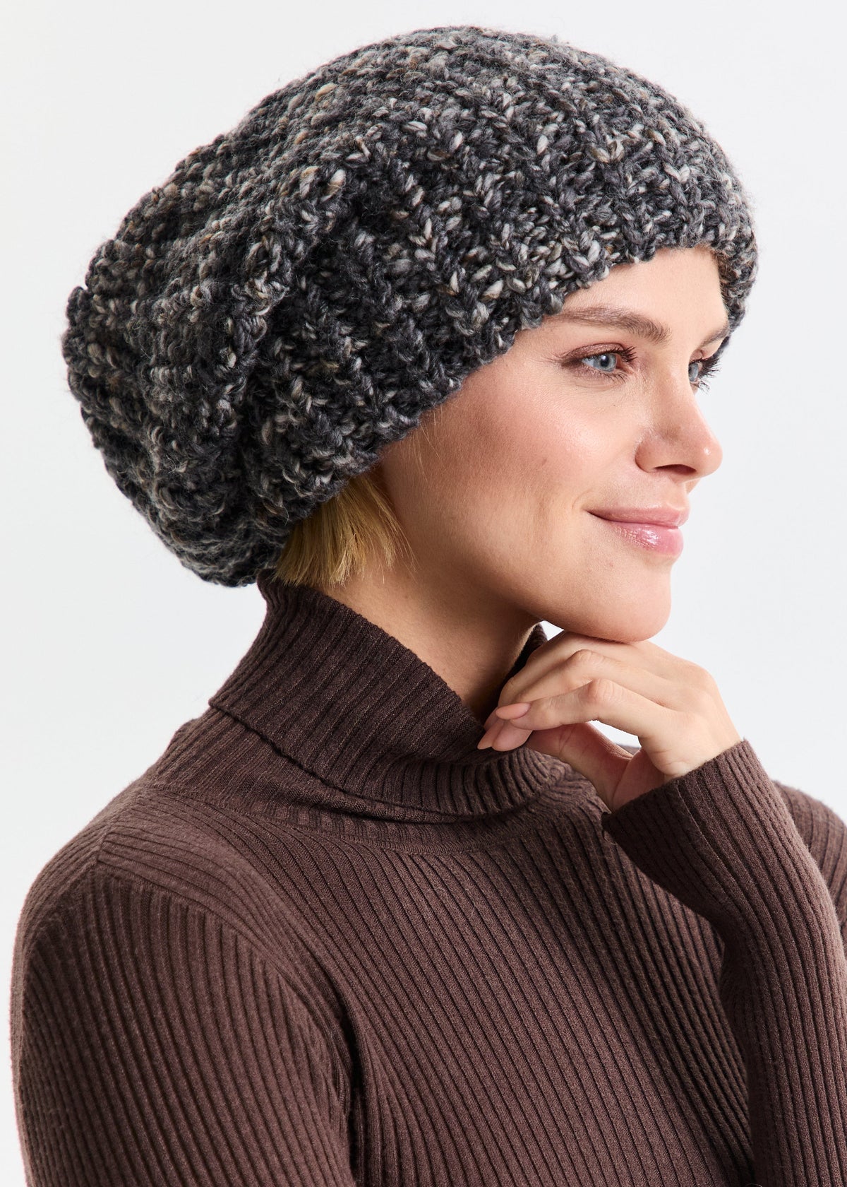Oversized Double-Layer Wool Hat in Dark Gray