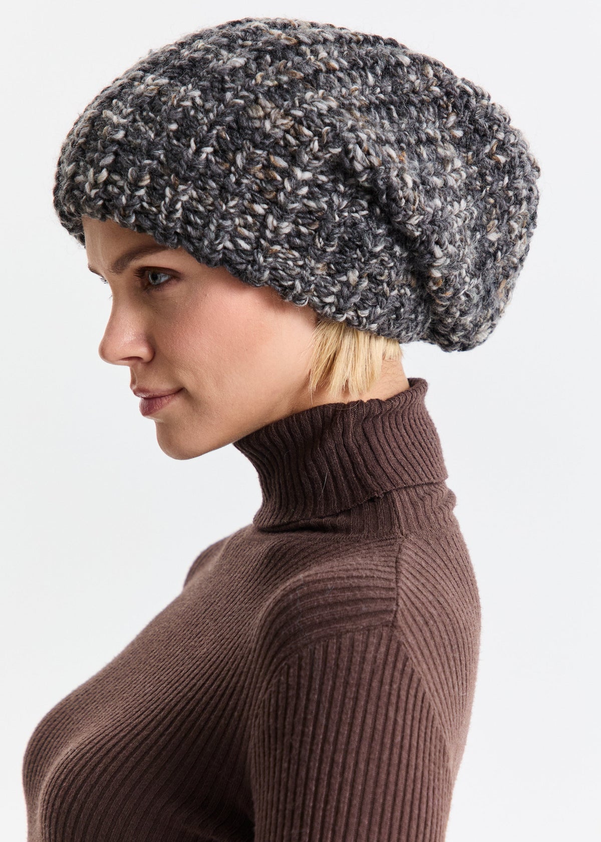 Oversized Double-Layer Wool Hat in Dark Gray