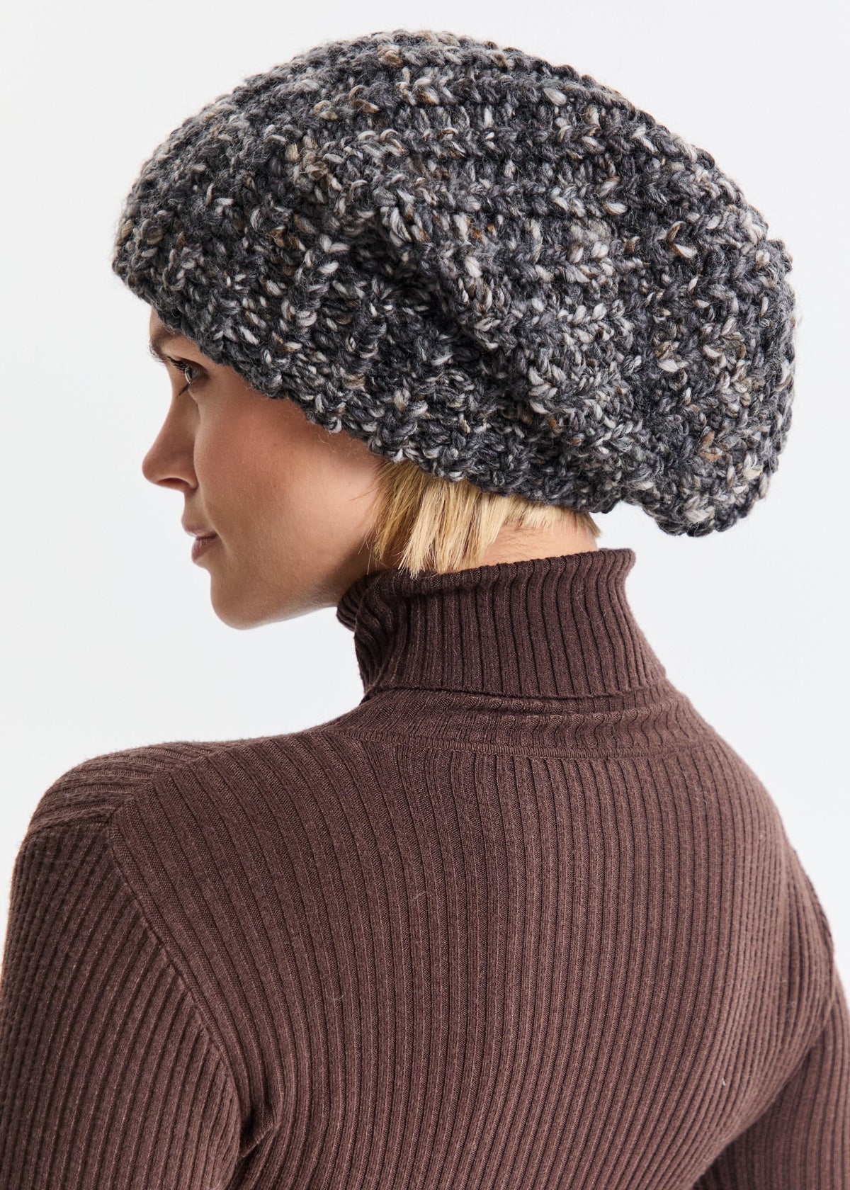 Oversized Double-Layer Wool Hat in Dark Gray