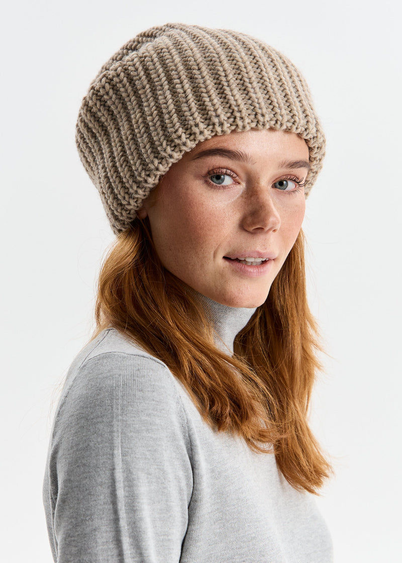 Oversized Double-Layer Wool Hat in Beige