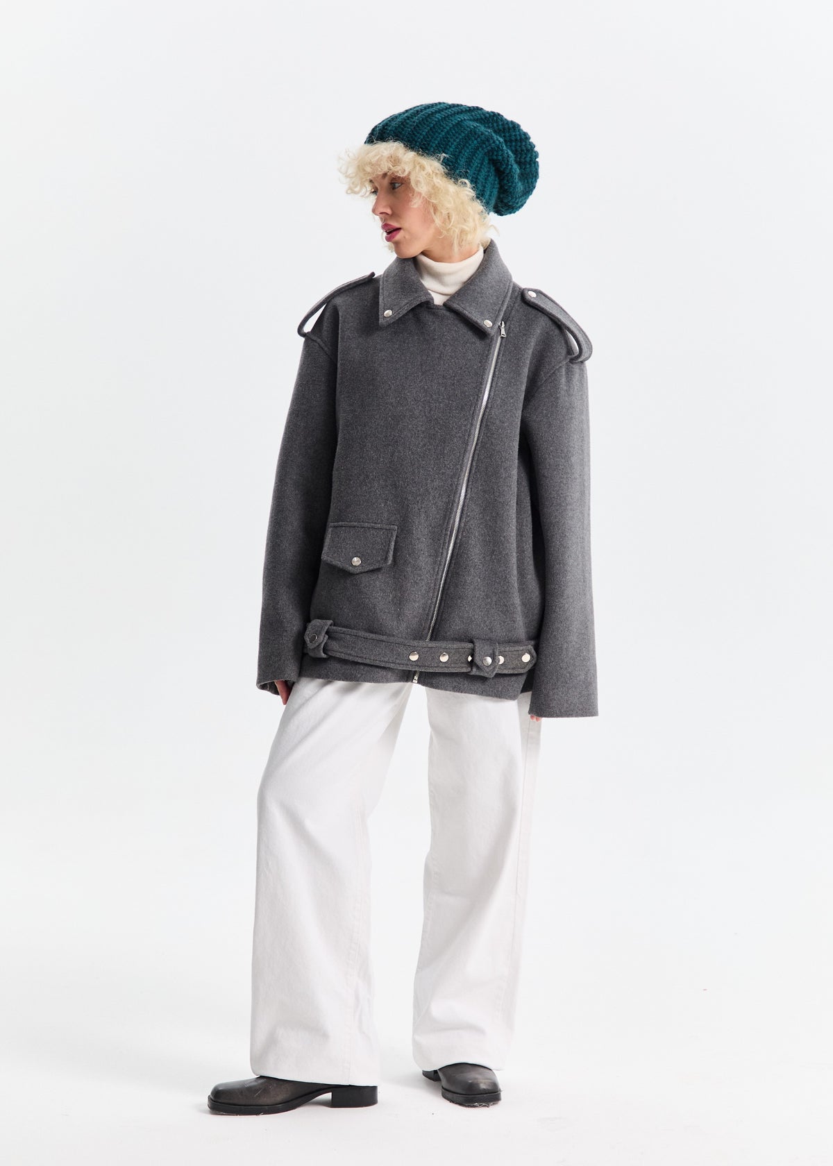 Oversized Double-Layer Wool Hat in Emerald