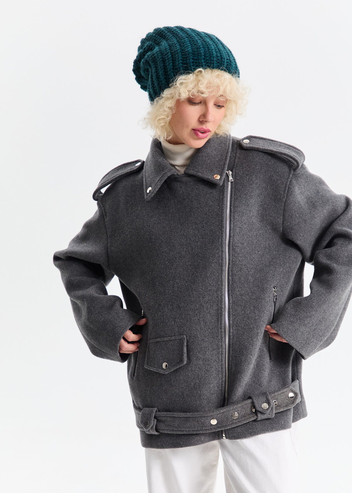 Oversized Double-Layer Wool Hat in Emerald