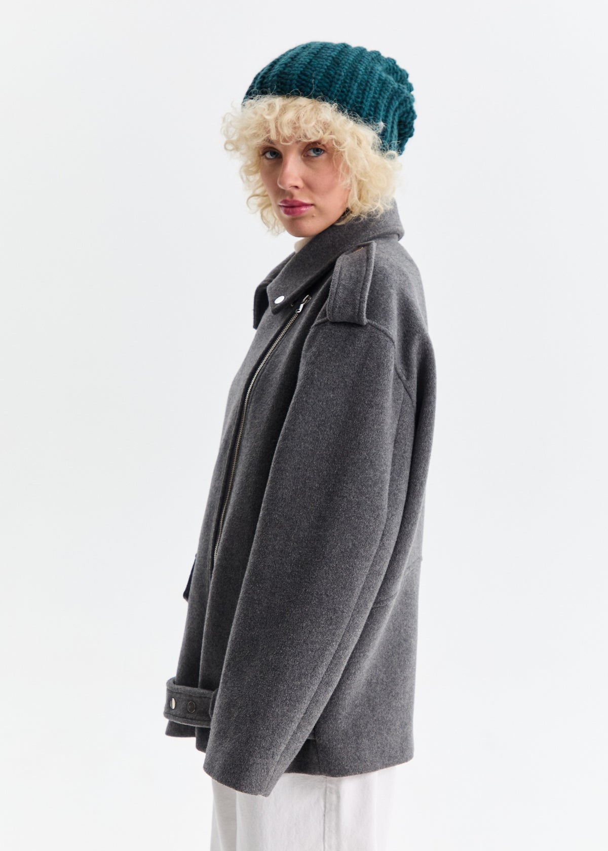 Oversized Double-Layer Wool Hat in Emerald