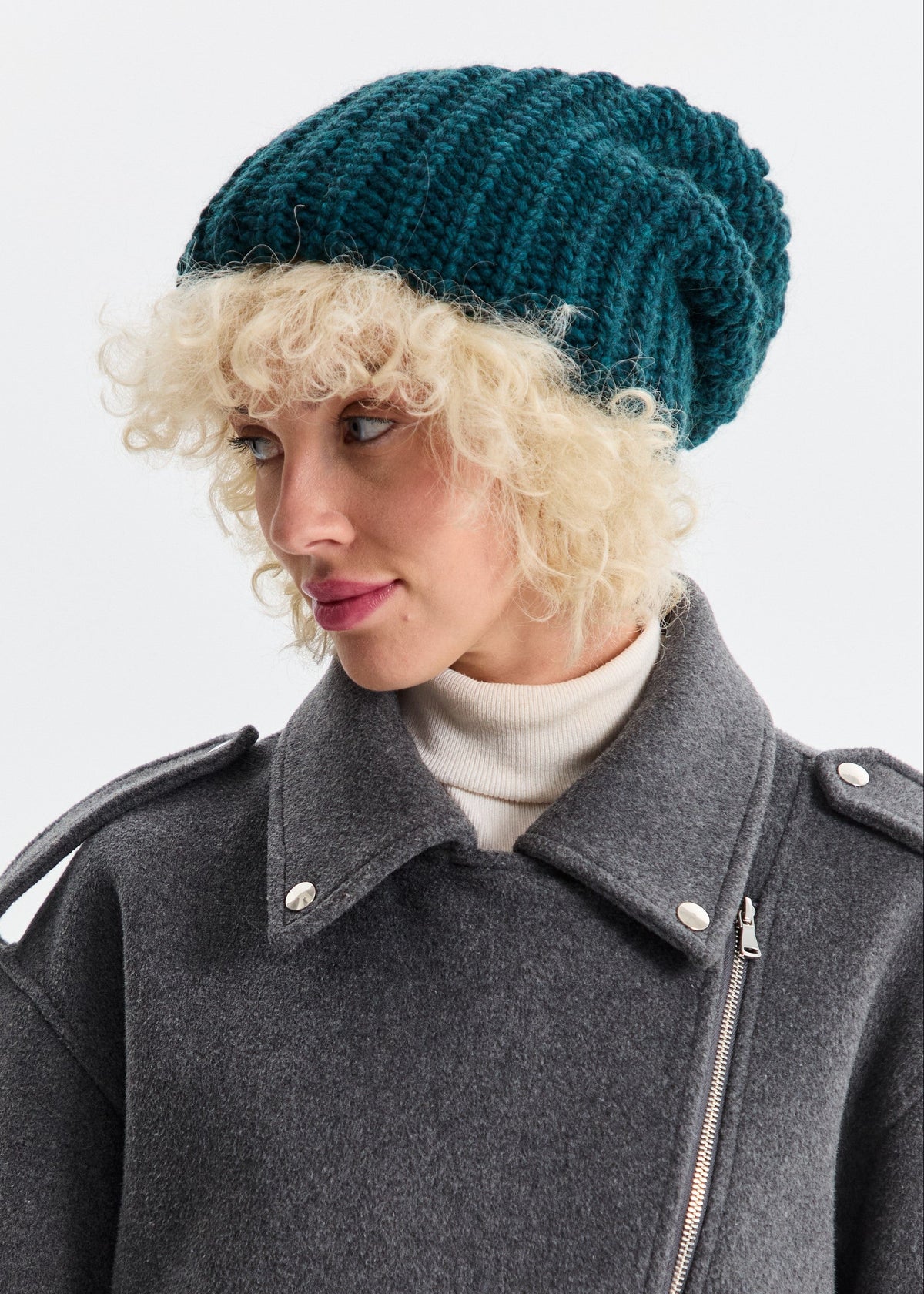 Oversized Double-Layer Wool Hat in Emerald