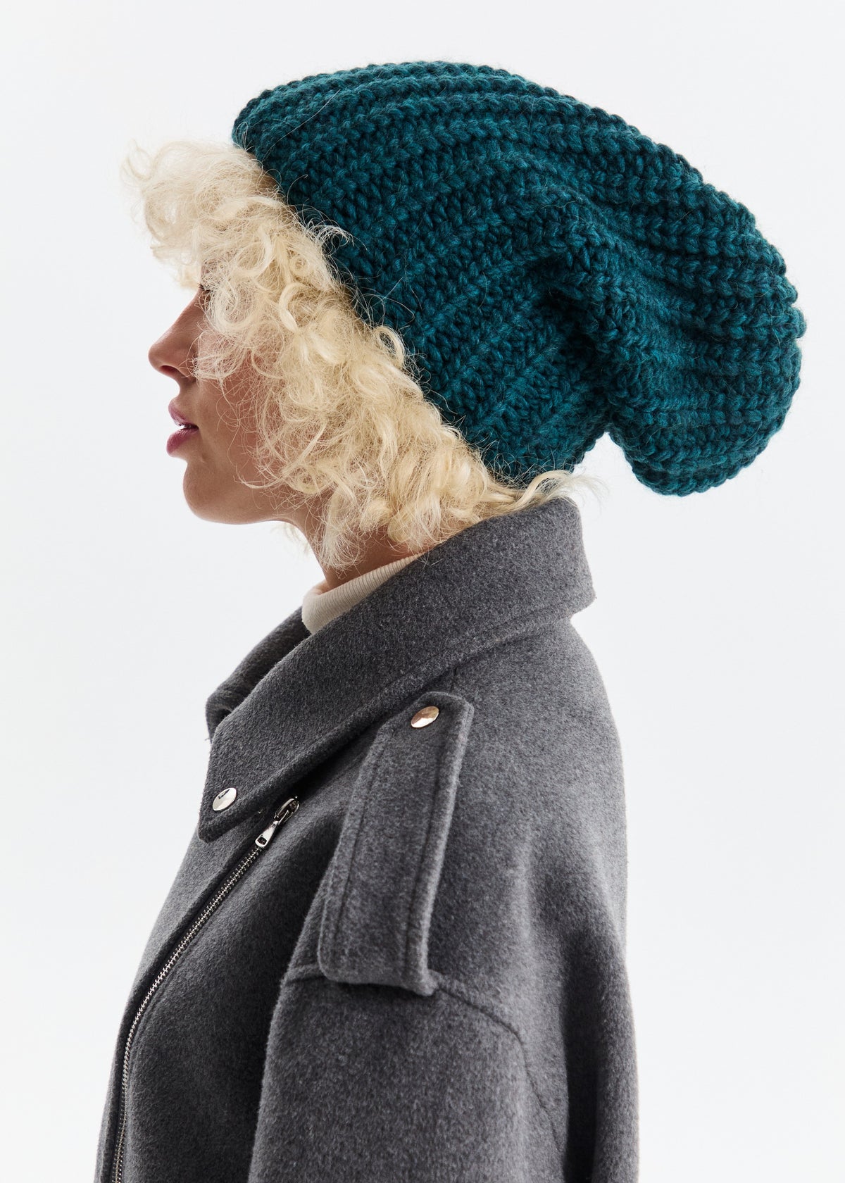Oversized Double-Layer Wool Hat in Emerald