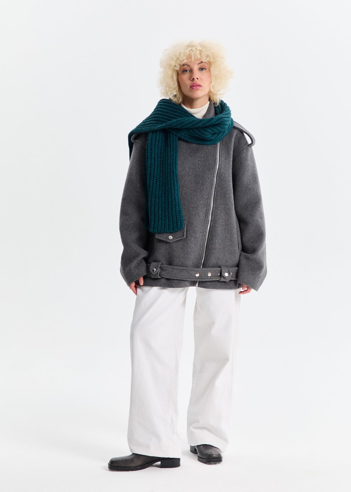 Oversized Double-Layer Wool Hat in Emerald