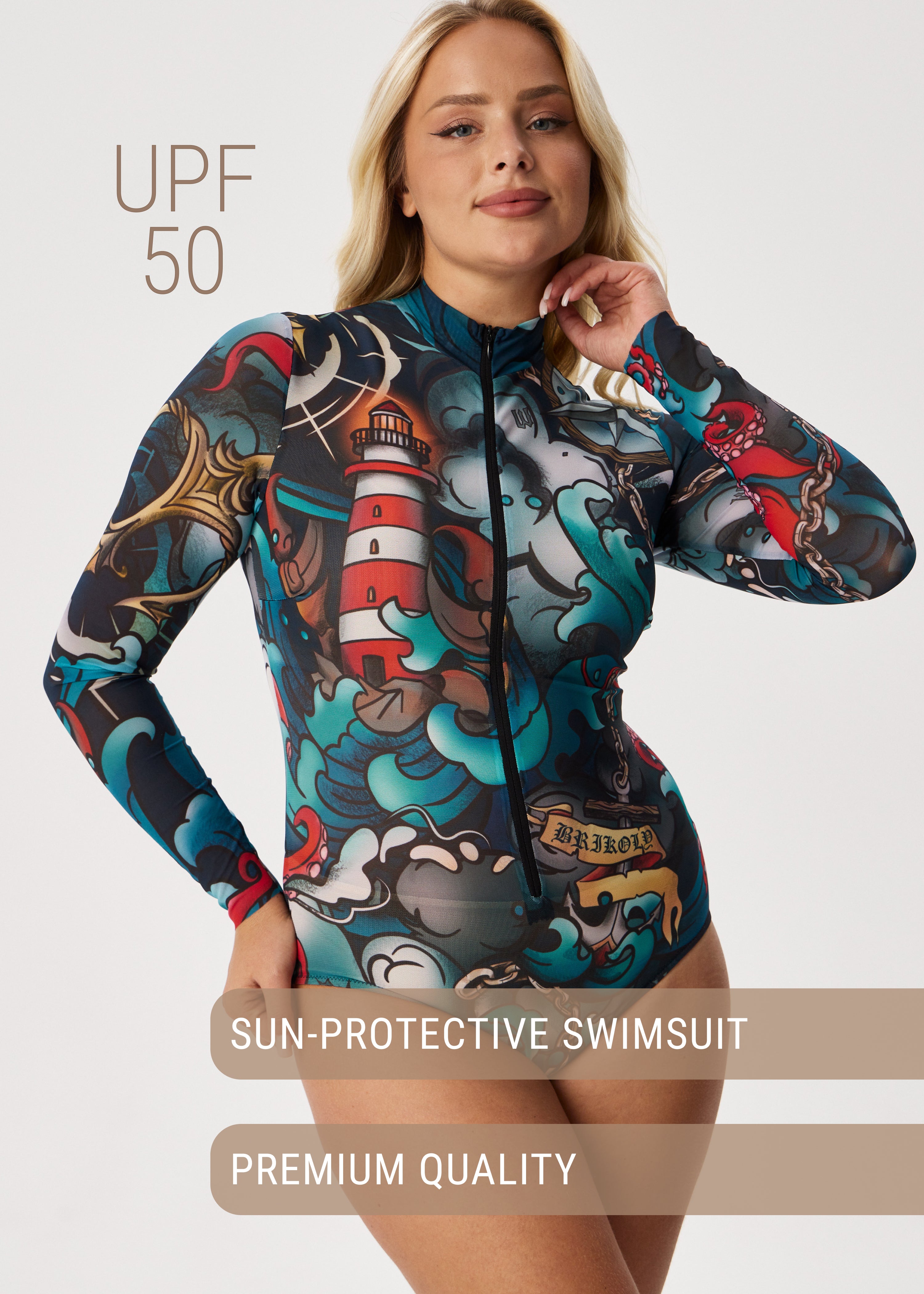 Octopus Smart Mesh Rashguard Swimsuit – Zipper Bodysuit - No Tan
