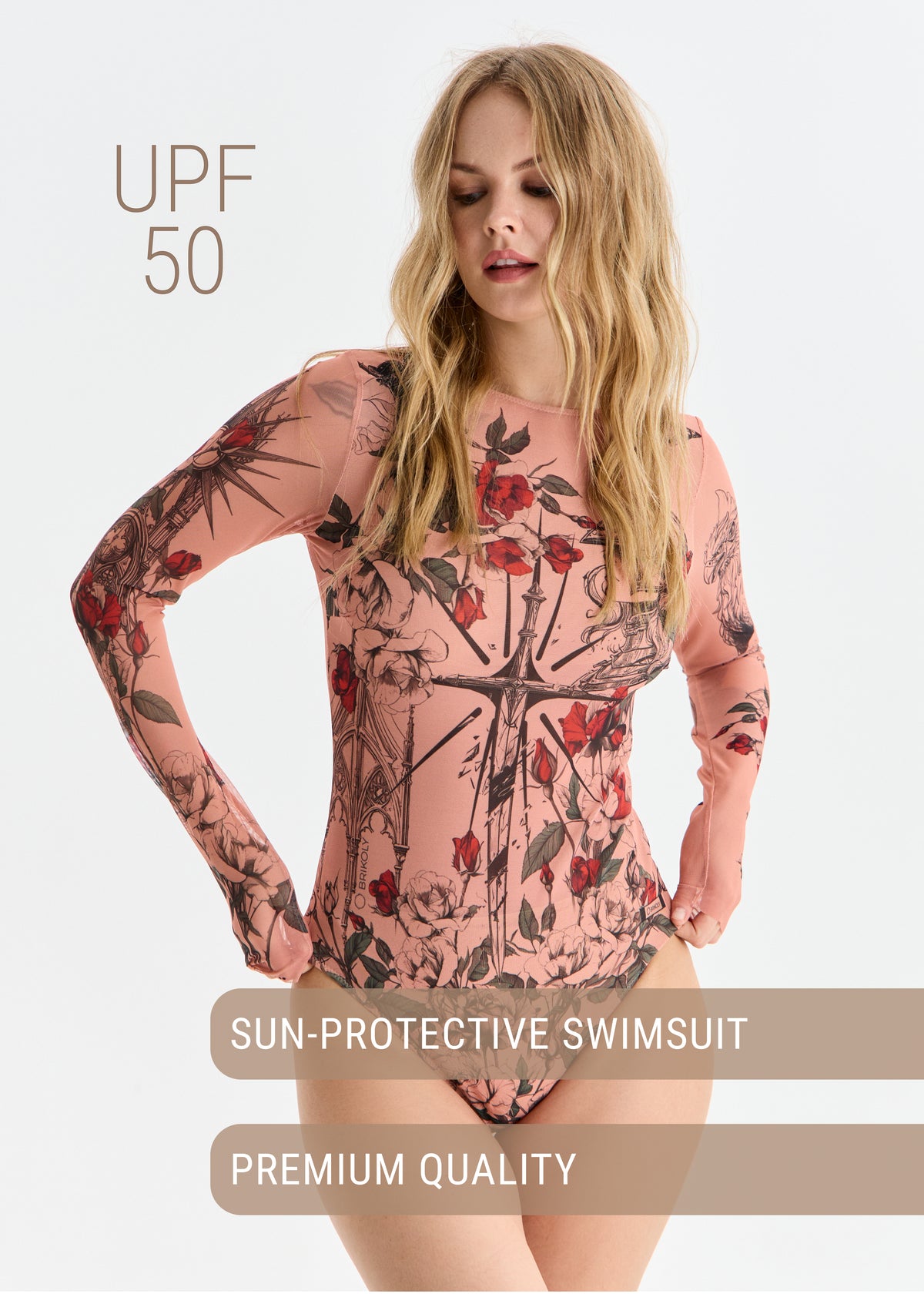 Medieval Tattoo Swimsuit with SPF 50 – Stylish Swimwear for Women - BRIKOLY