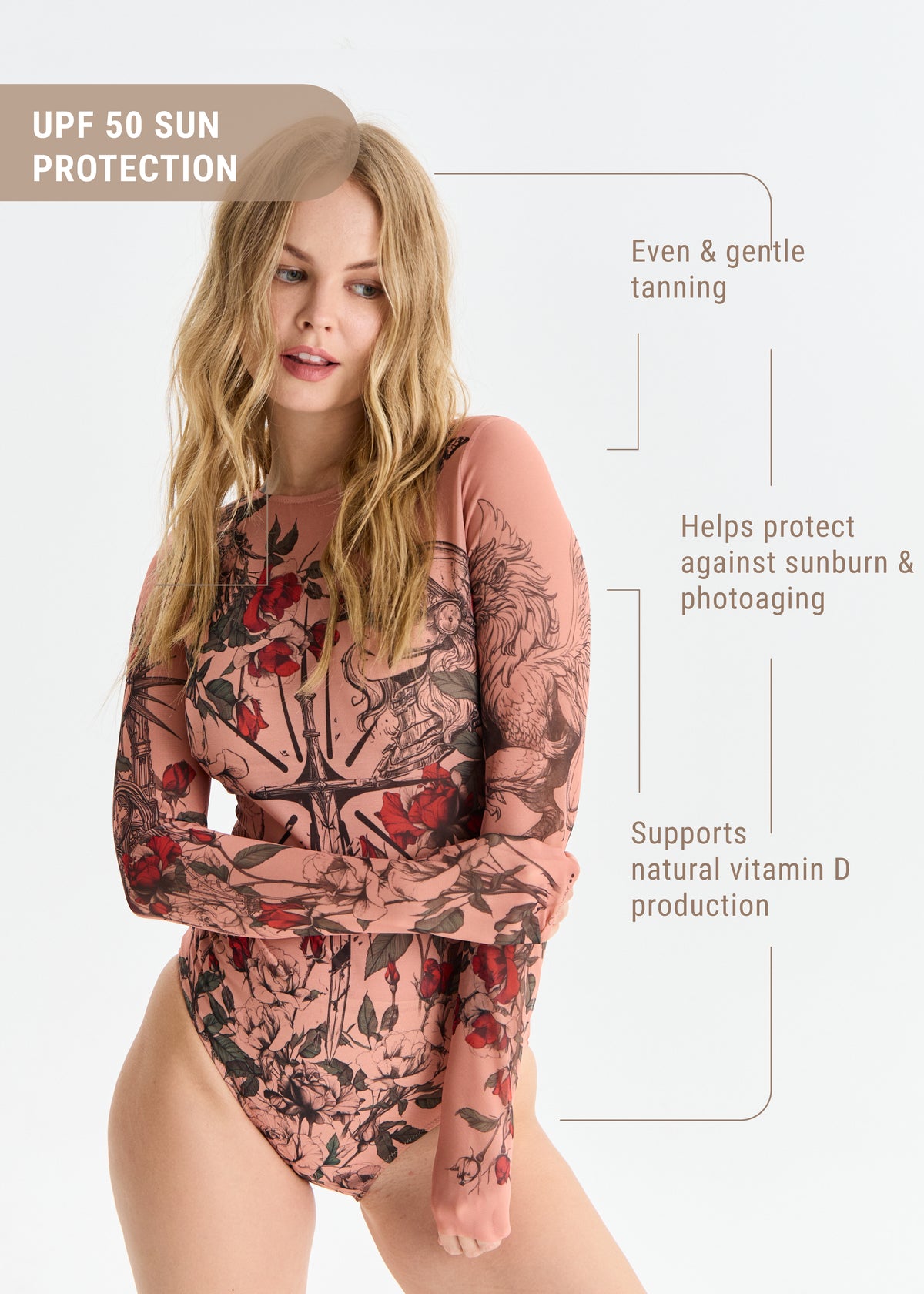 Medieval Tattoo Swimsuit with SPF 50 – Stylish Swimwear for Women - BRIKOLY