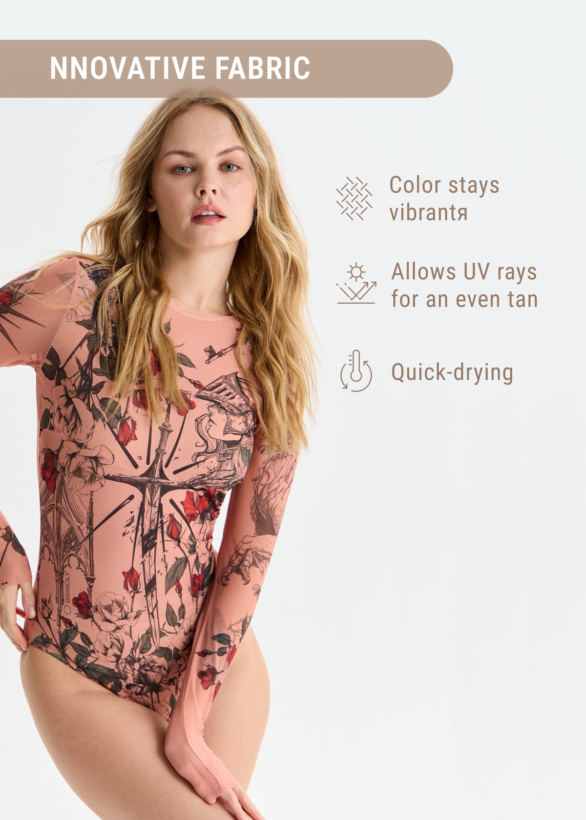 Medieval Tattoo Swimsuit with SPF 50 – Stylish Swimwear for Women - BRIKOLY