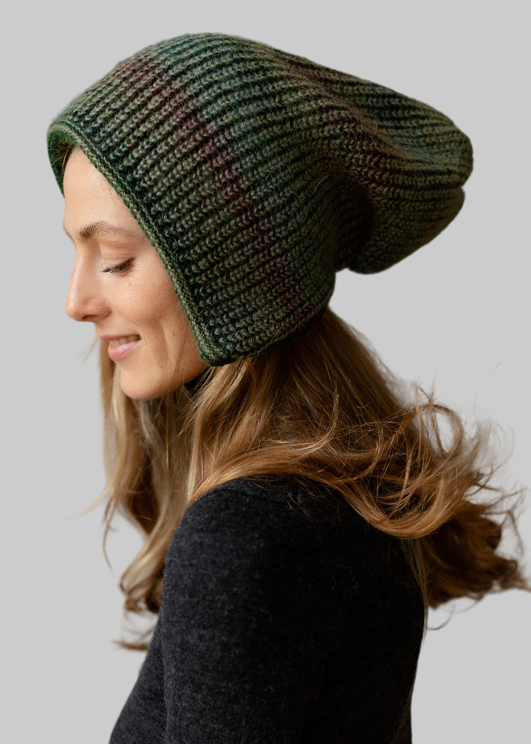 Reversible Wool Beanie Green Lisse - Double-Sided Warm Hat
