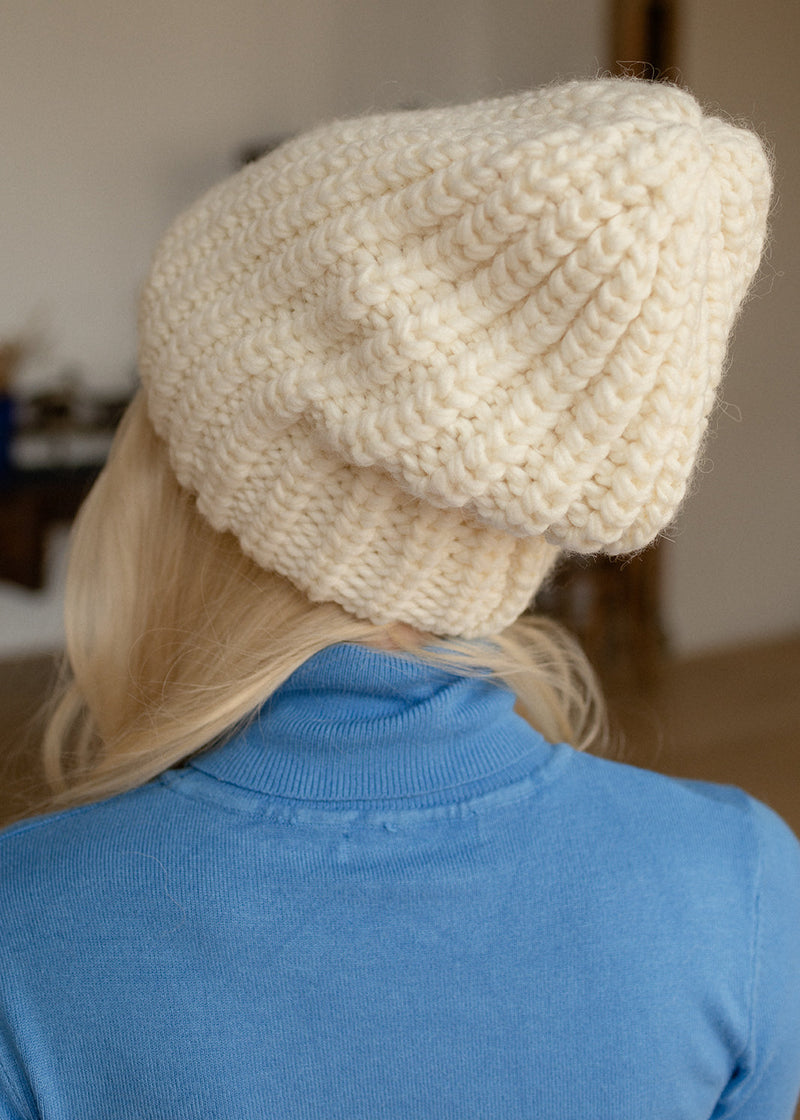 Oversized Double-Layer Wool Hat in White