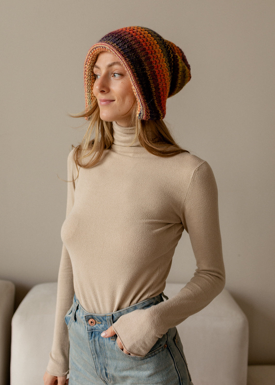 Reversible Wool Beanie Rainbow Lisse - Double-Sided Warm Hat