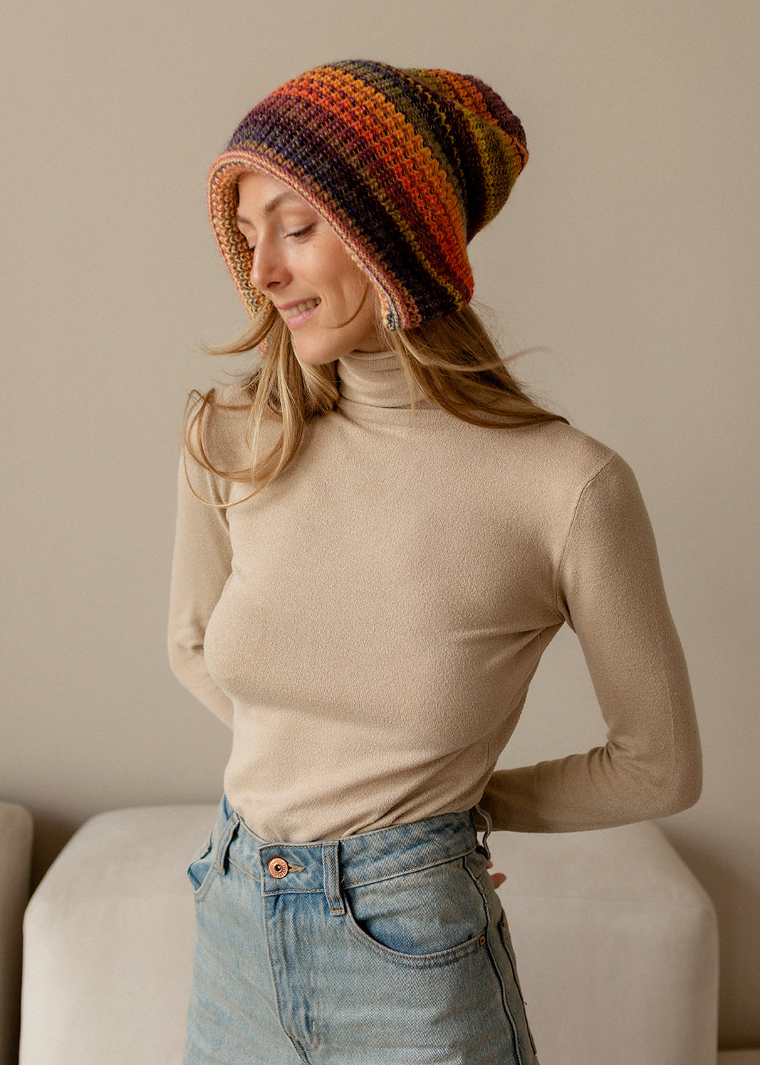 Reversible Wool Beanie Rainbow Lisse - Double-Sided Warm Hat