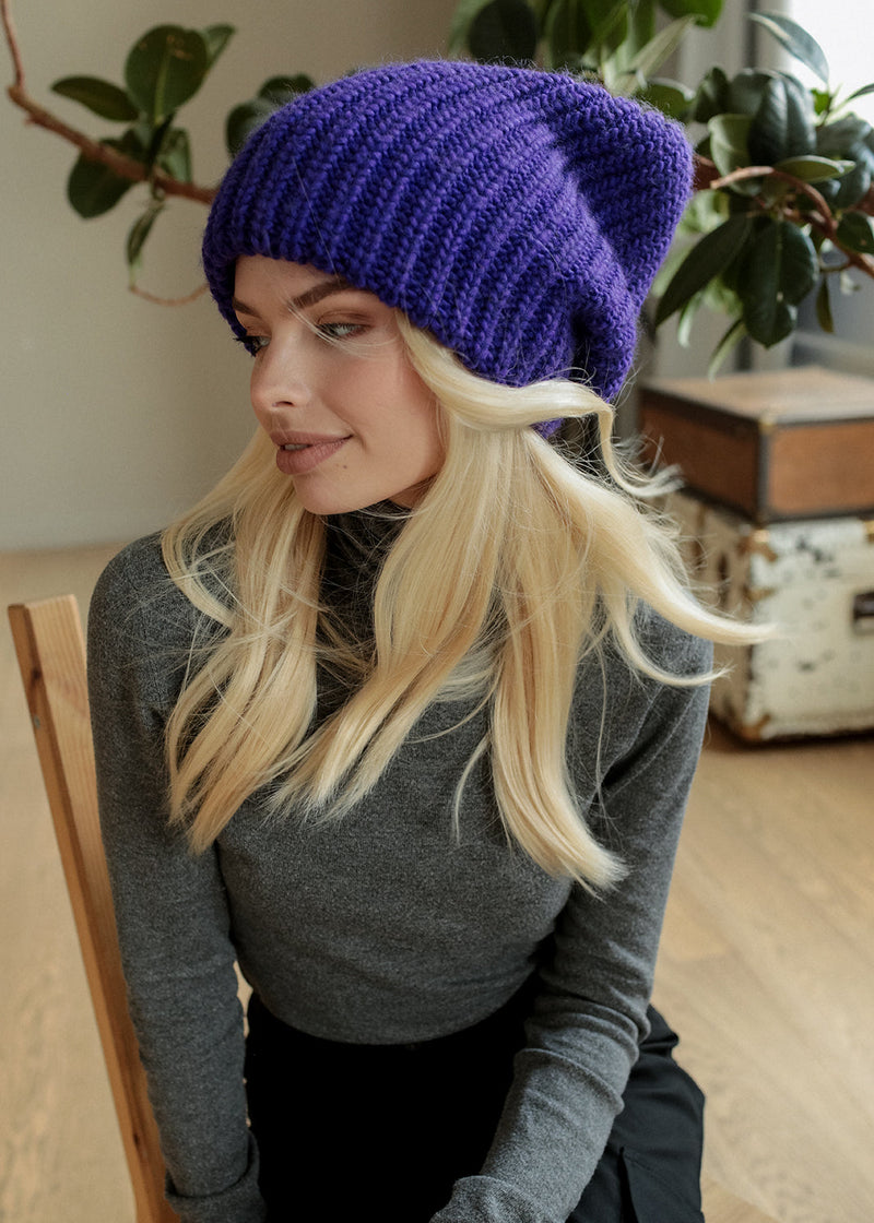 Oversized Double-Layer Wool Hat in Lavender