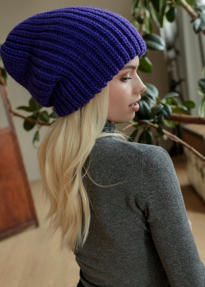Oversized Double-Layer Wool Hat in Lavender