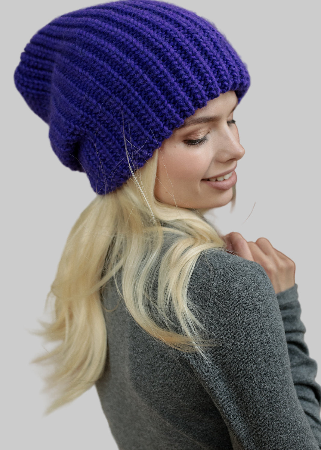 Oversized Double-Layer Wool Hat in Lavender