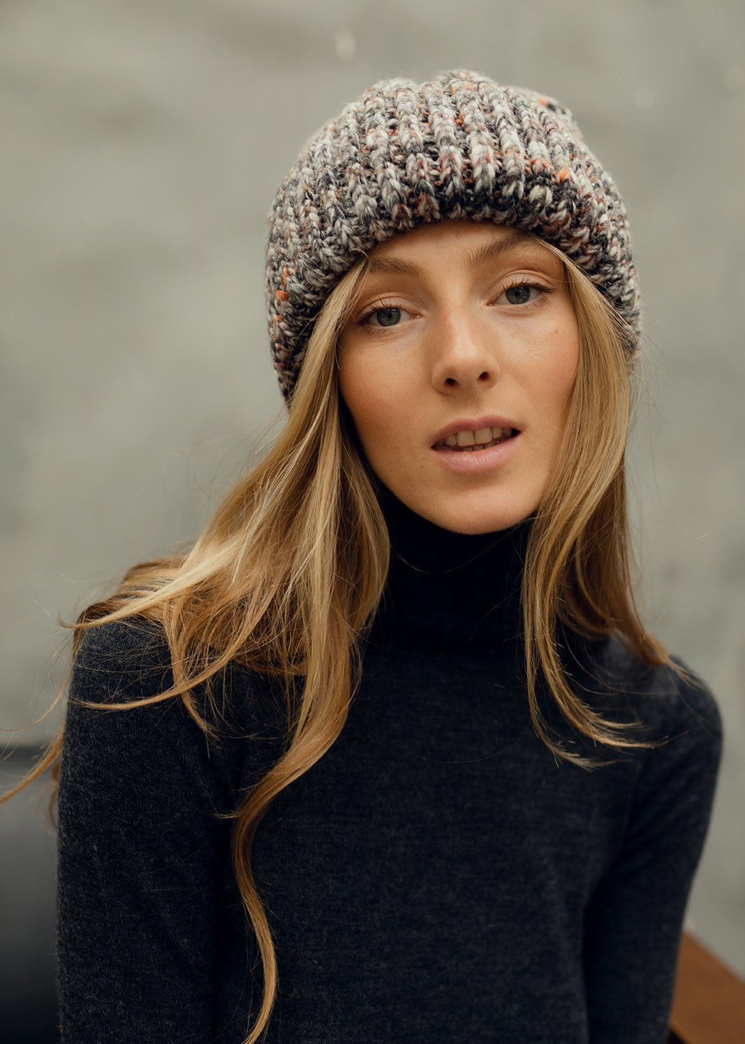 Tokyo Knit Beanie with Cuff – Chunky Multicolor Wool Hat in Grey - BRIKOLY