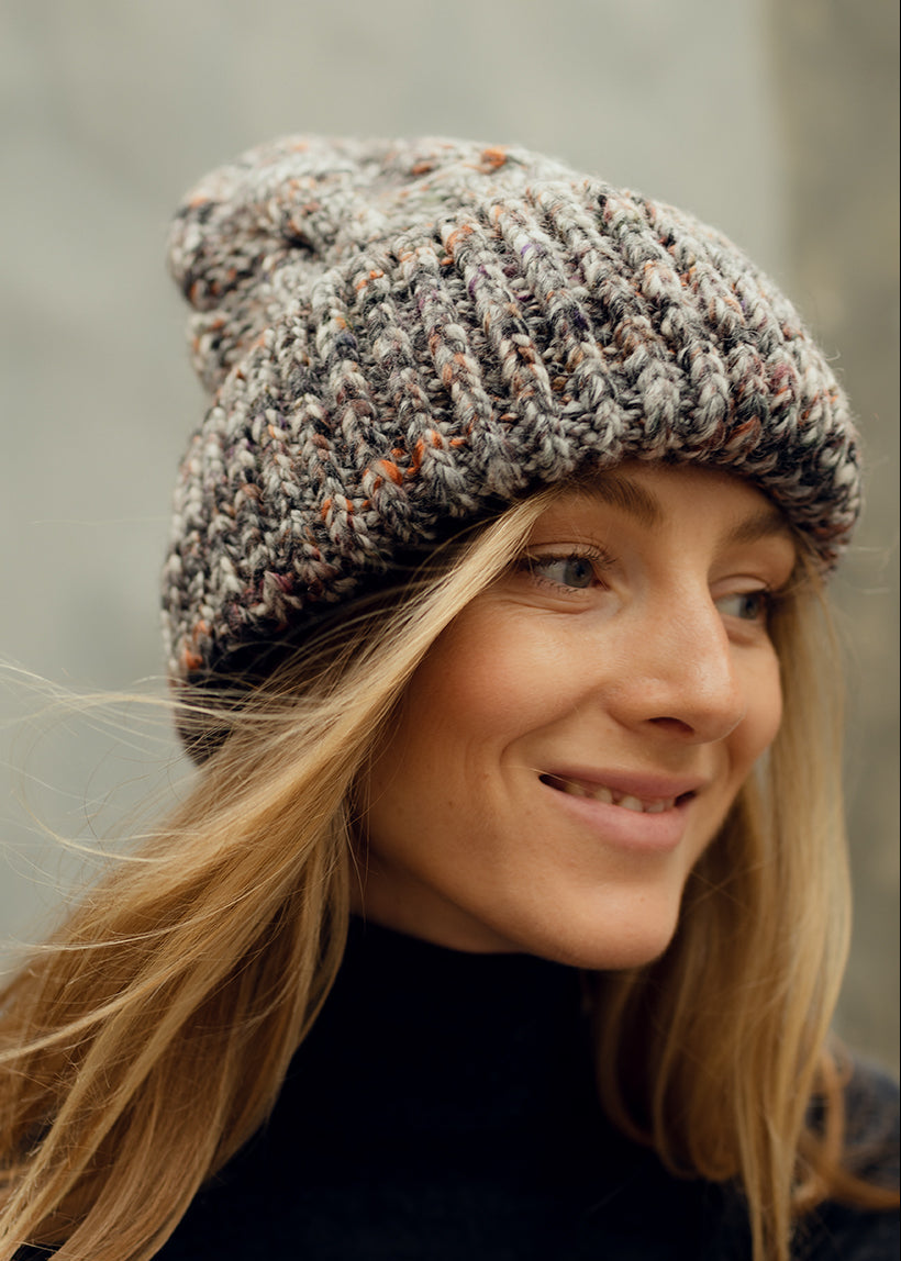 Tokyo Knit Beanie with Cuff – Chunky Multicolor Wool Hat in Grey - BRIKOLY