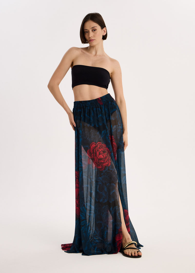 Peony Sheer Mesh Maxi Skirt – Sun-Protective Beachwear Cover-Up