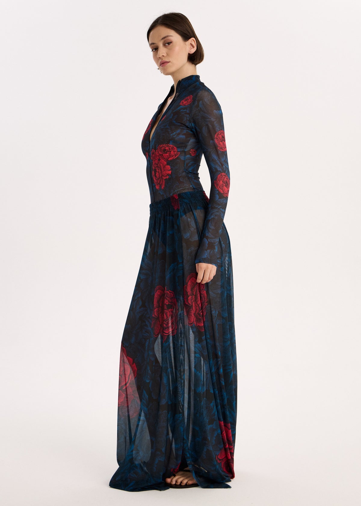 Peony Sheer Mesh Maxi Skirt – Sun-Protective Beachwear Cover-Up