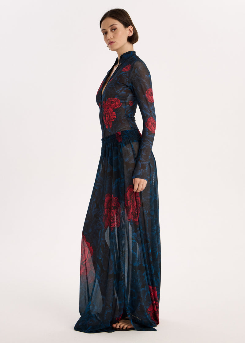 Peony Sheer Mesh Maxi Skirt – Sun-Protective Beachwear Cover-Up