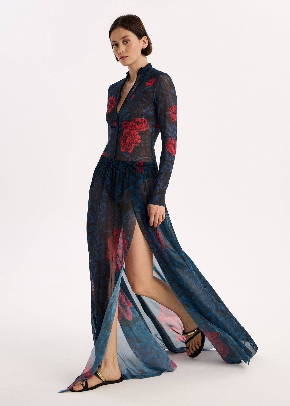 Peony Sheer Mesh Maxi Skirt – Sun-Protective Beachwear Cover-Up