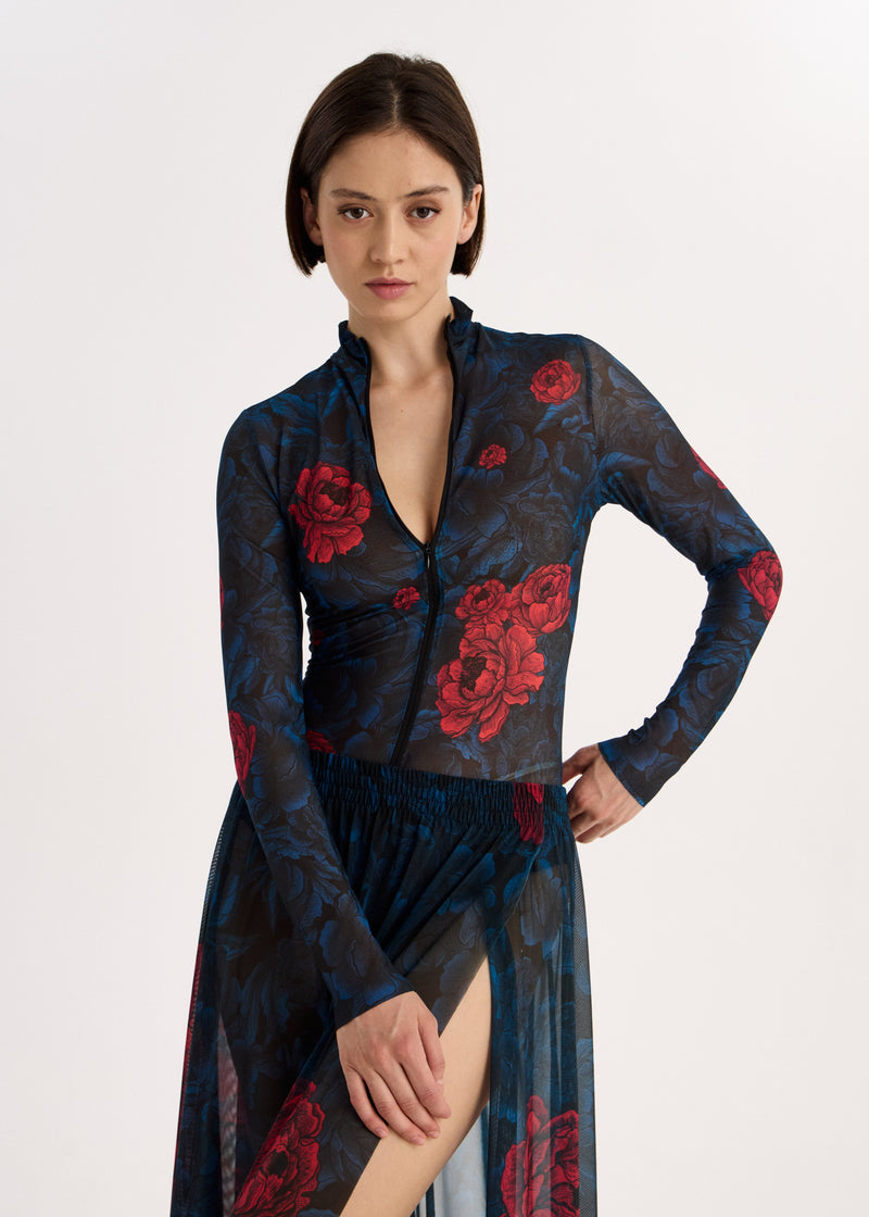 Peony Sheer Mesh Maxi Skirt – Sun-Protective Beachwear Cover-Up