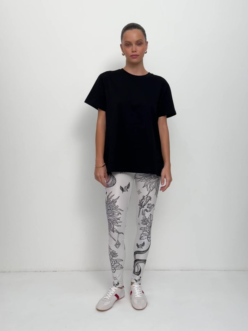 White Fox Printed Tattoo Effect Leggings for Women – Bold & Stylish
