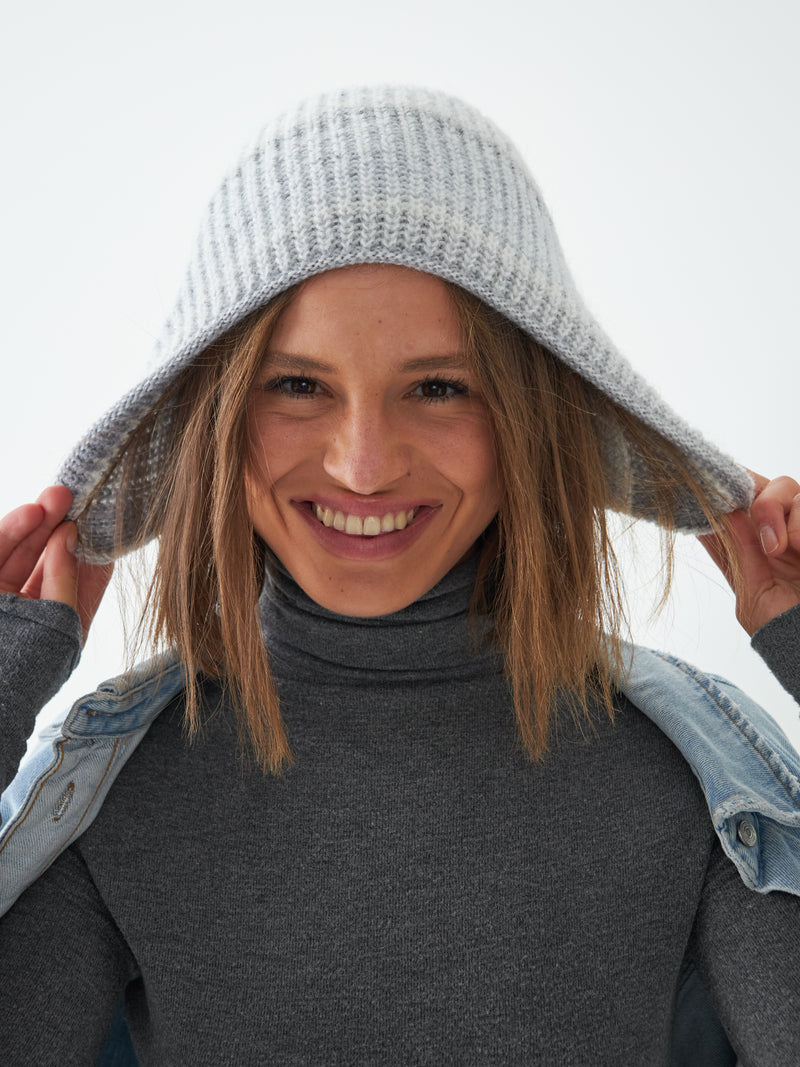 Reversible Wool Beanie White Lisse - Double-Sided Warm Hat