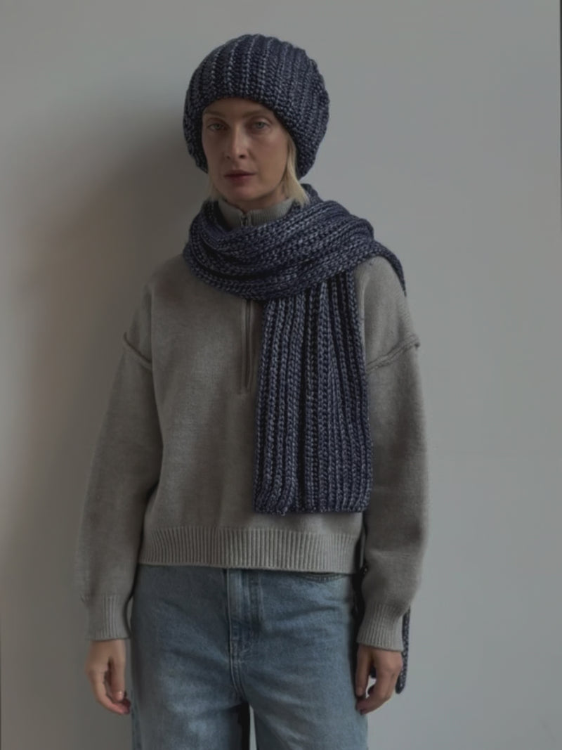 BRIKOLY Lustre Denim Melange oversized knit beanie undefined.