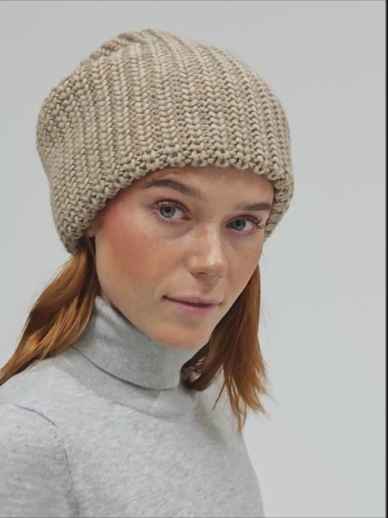 Oversized Double-Layer Wool Hat in Beige