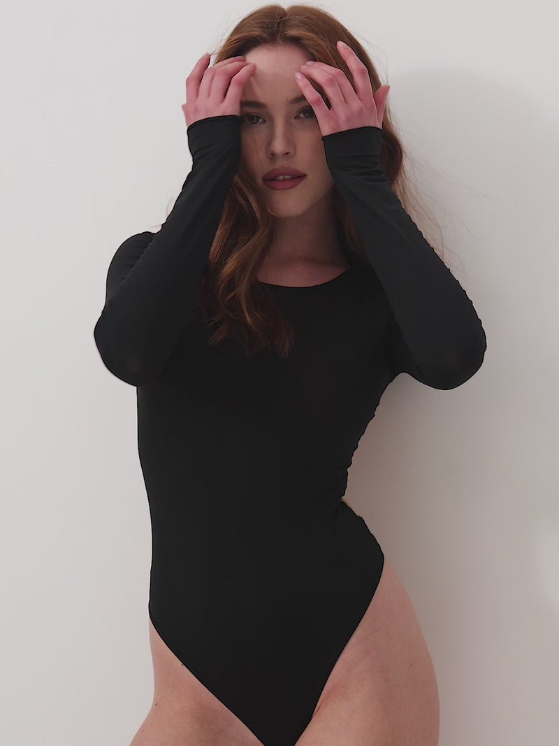 Minimal Bodysuit Long Sleeve Open Back with Fake Tattoo