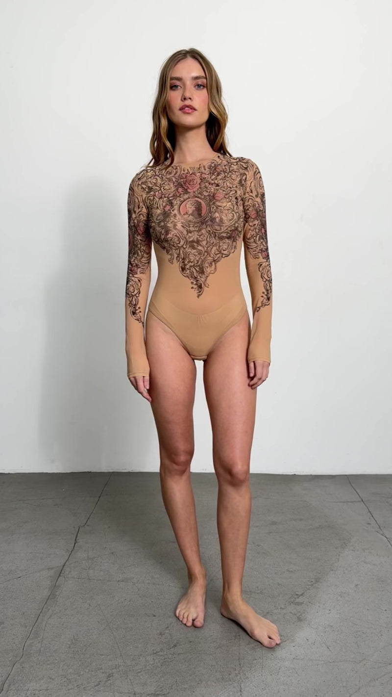 Cameo Long Sleeve Bodysuit for Women – Unique Tattoo Design