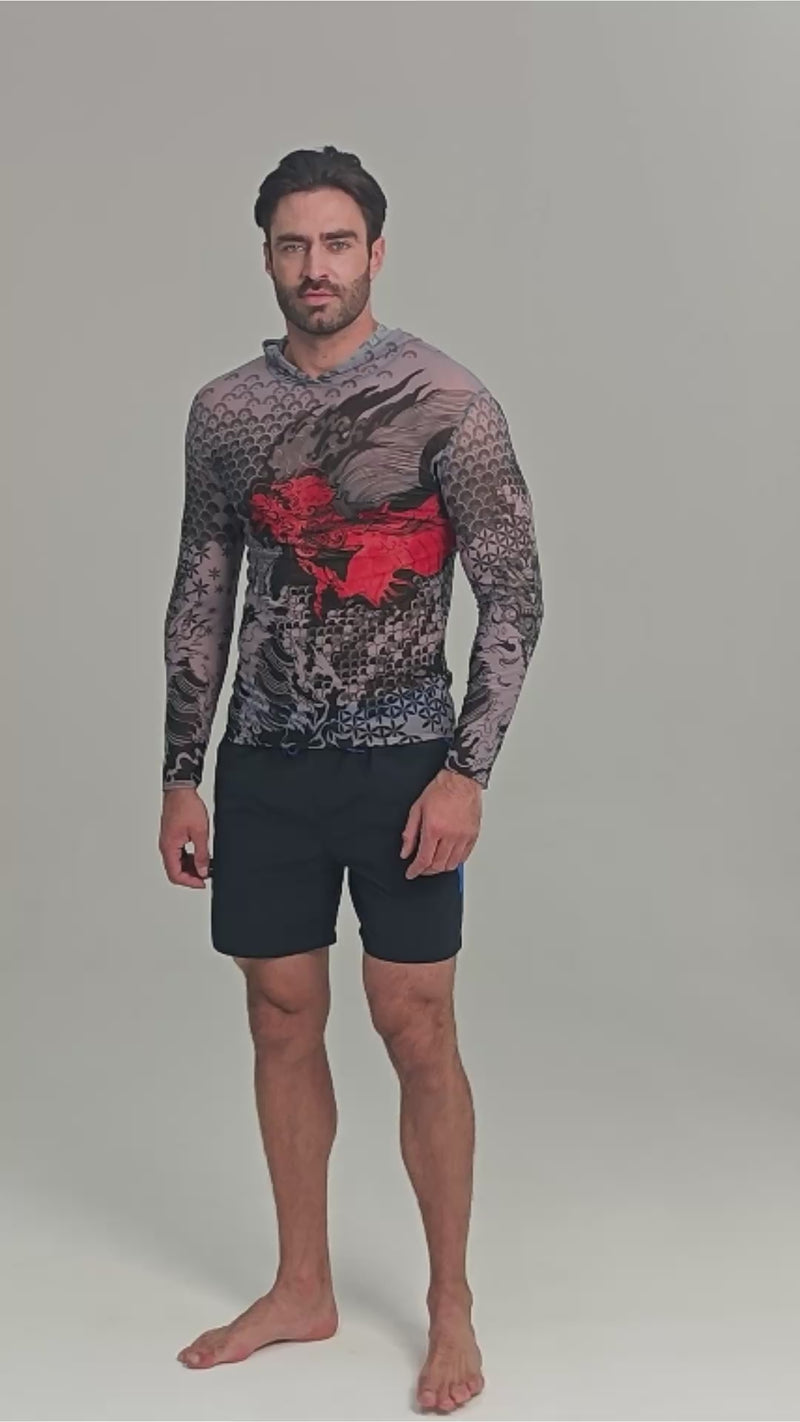 Dragon Men's Mesh Rash Guard – SPF 50 Long Sleeve Swim Shirt