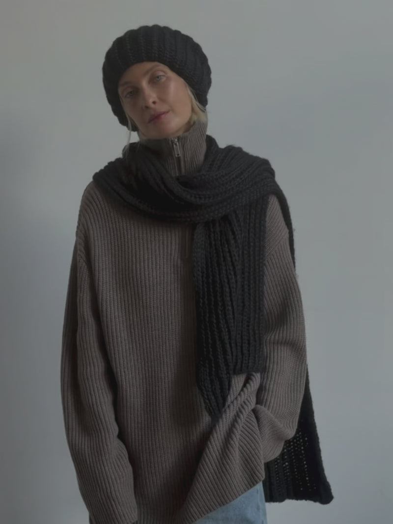 BRIKOLY Lustre Black Melange oversized knit beanie undefined.